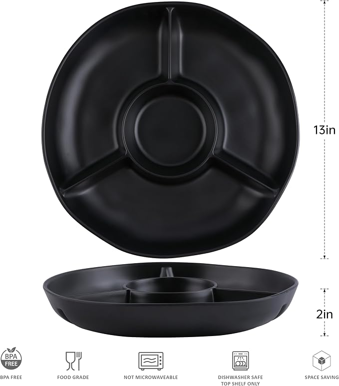 Chip & Dip Serving Tray Set, 4 Sectional Round Melamine Serving Platter - Image 5