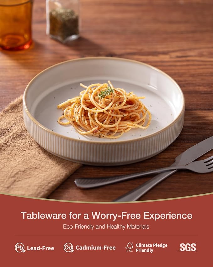 famiware Star 8.25" Pasta Bowls Set of 8, Bowl Plates, Cappuccino White | - Image 3