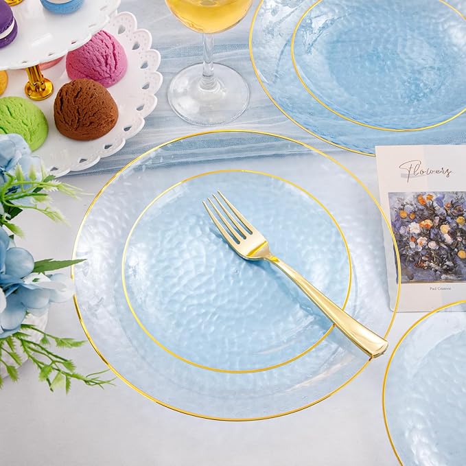 Rubtlamp 175 Pcs Plastic Dinnerware Set, Hammered Party Plates Set Include - Image 4