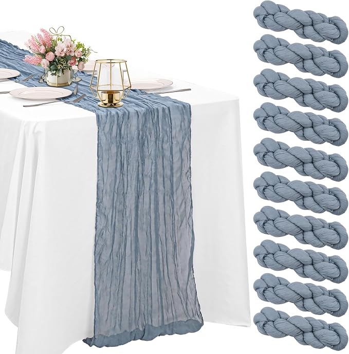 10 Pack Dusty Blue Cheesecloth Table Runner 6FT Boho Gauze Fabric Table Runner by HAISIWLKJ