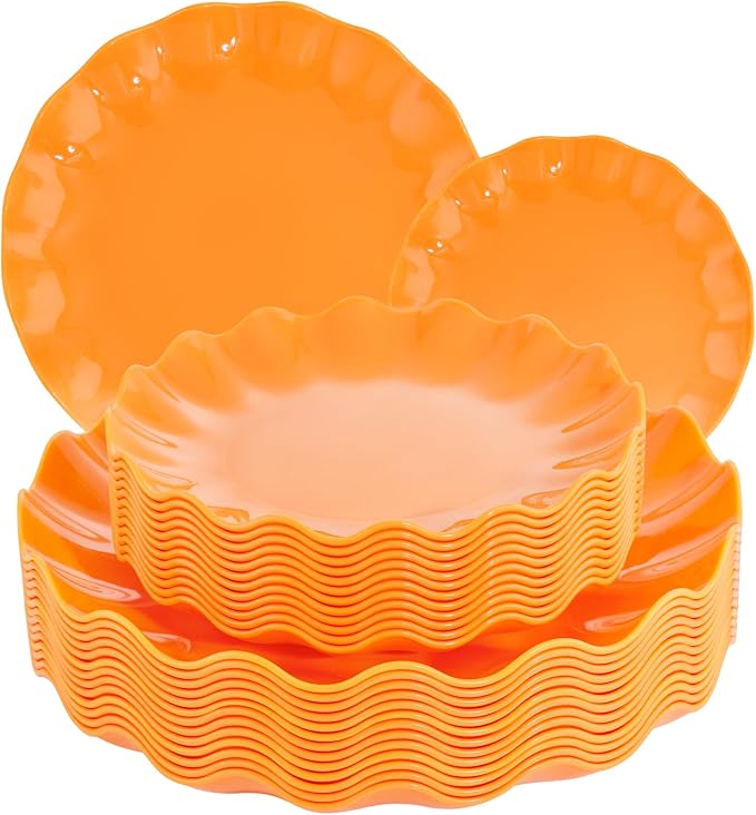LIYH 24Pcs Orange Plastic Plates Reusable, Dinner And Salad Set by LIYHLoveinyourheart