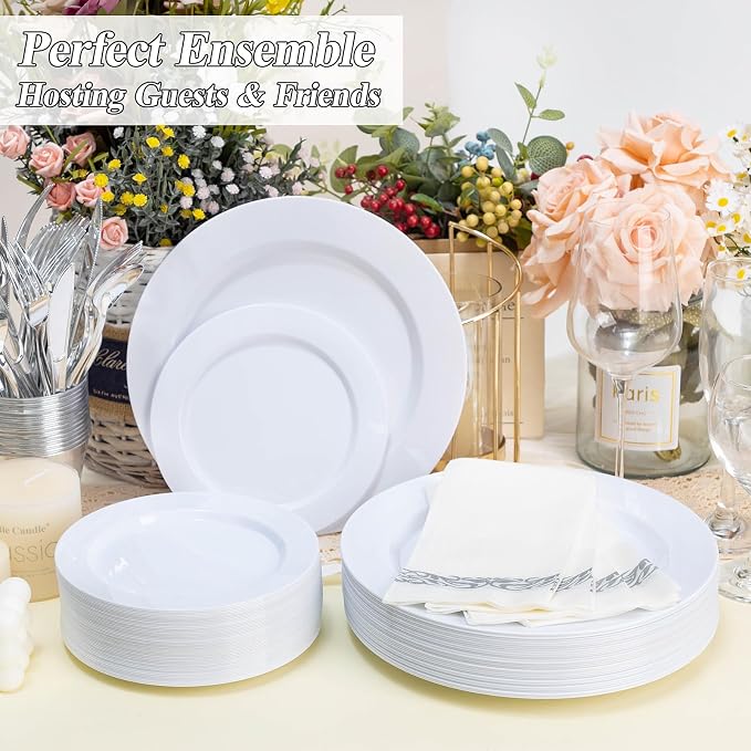 BESTSTAR 100PCS White Plastic Plates Set | 50 10.25 inch Dinner Plate and 50 - Image 3