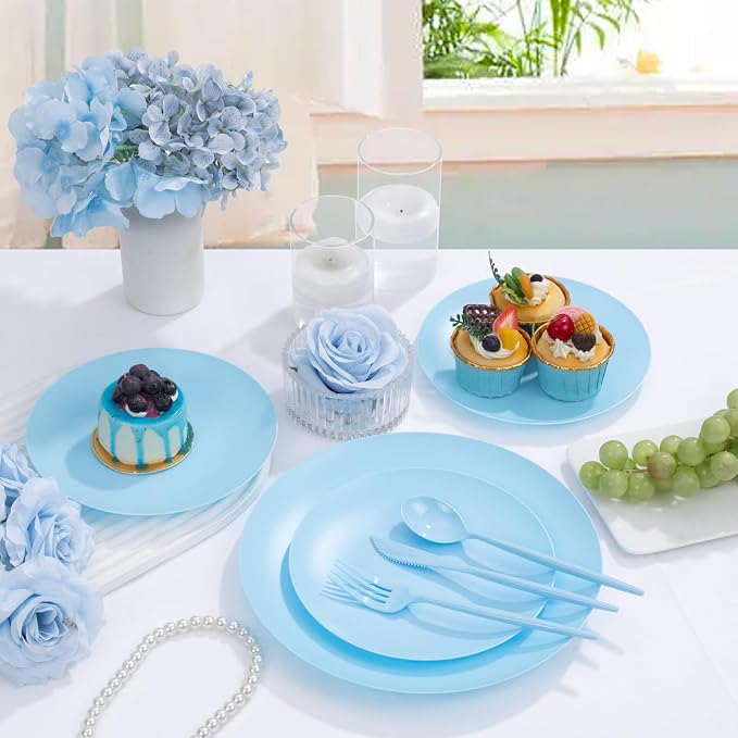 EI 150pcs Blue Plastic Plates Disposable Light Blue Baby Shower Plates Heavy - Image 2