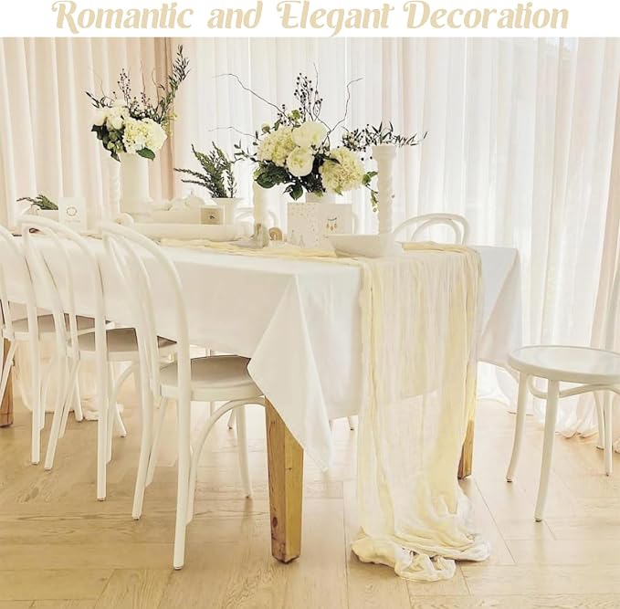 6 Pieces Beige 10FT Cheesecloth Table Runner Boho Gauze Fabric Table Runner - Image 7