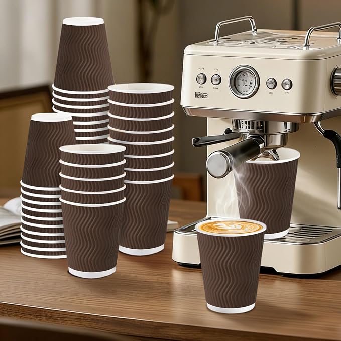 Clawsoff 120 Pack 10 oz Insulated Disposable Paper Coffee Cups Brown | Thick - Image 4