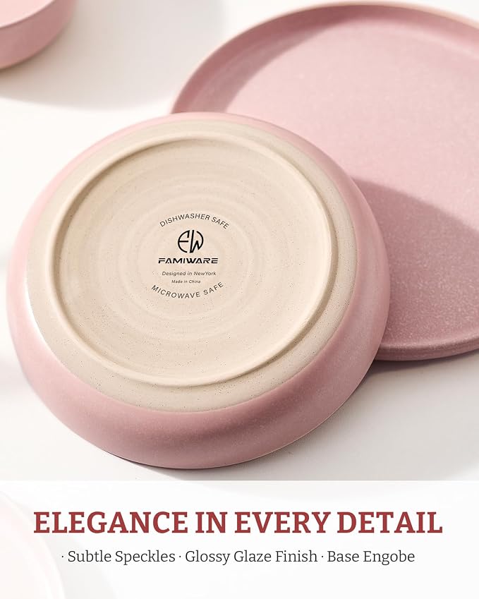 famiware Milkyway 33 oz Pasta Bowls Set of 8, Light Pink | Double Reactive Glaze - Image 4