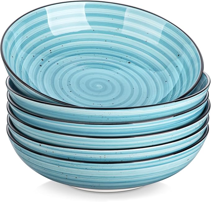 vancasso Bonbon Pasta Bowls Set of 6, 38 Oz Ceramic Salad Bowls, Wide and by vancasso