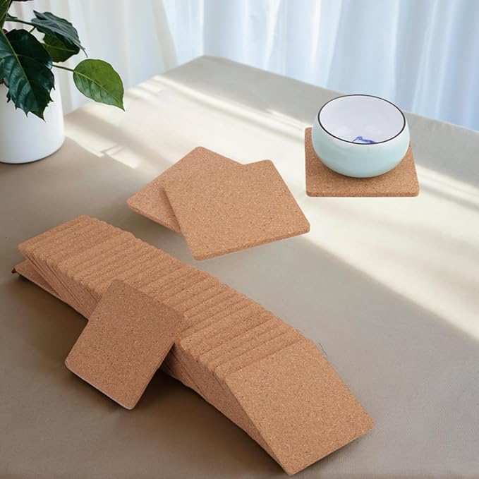 Tebery 30 Pack 4 Inch Square Cork Coasters, 0.2'' Thick Absorbent Drink Pads - Image 8