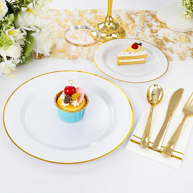 SUT 350 PCS Elegant White and Gold Disposable Dinnerware Set - Image 2