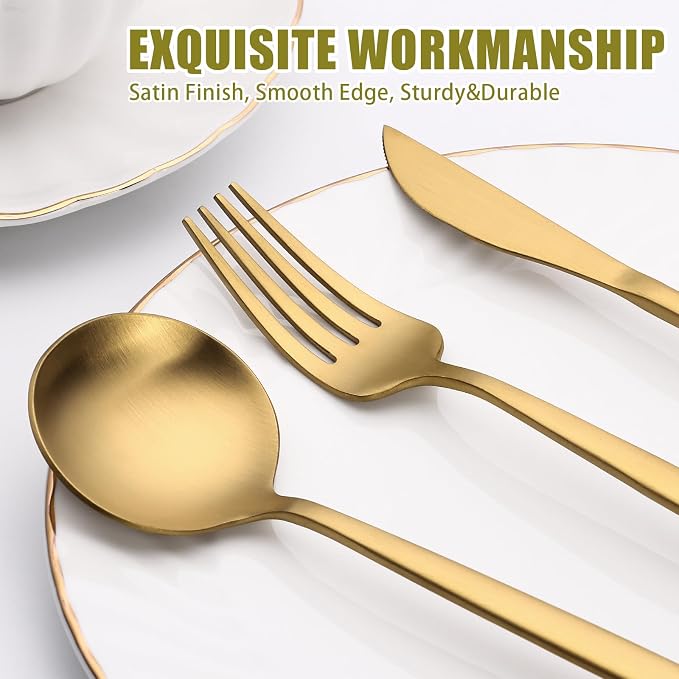 40 Piece Gold Silverware Set for 8, Terlulu Stainless Steel Flatware Set - Image 3