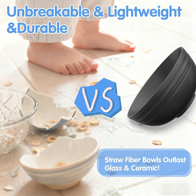 Quatish 4 PCS Unbreakable Cereal Bowls, Dishwasher & Microwave Safe Wheat Straw - Image 2
