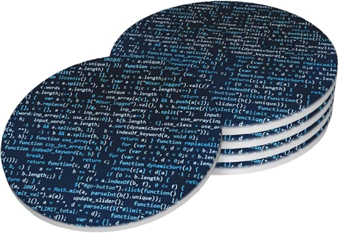 Coding Code Coasters Set of 4, Absorbent Ceramic Drink Coasters Cup Mat by Unknown