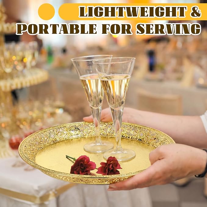 10 Pack Gold Plastic Serving Tray Bulk Lightweight Round Party Snack Serving - Image 6