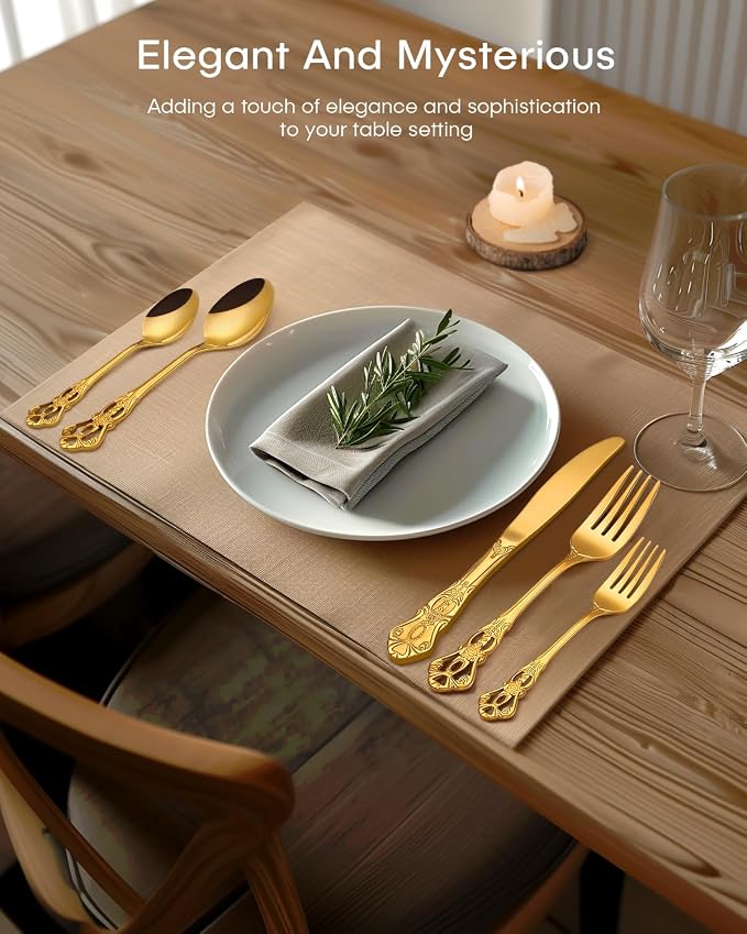 Gold Silverware Set, Ollex 24 Pieces Retro Flatware Set - Image 7