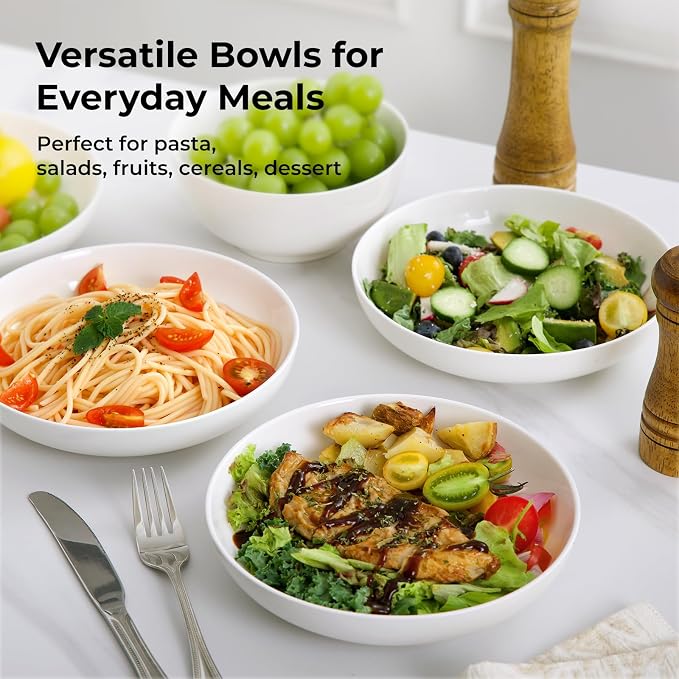 Y YHY 7.8'' Pasta Bowls for Small Portions, 22 Ounce Salad White Bowl Plates - Image 5