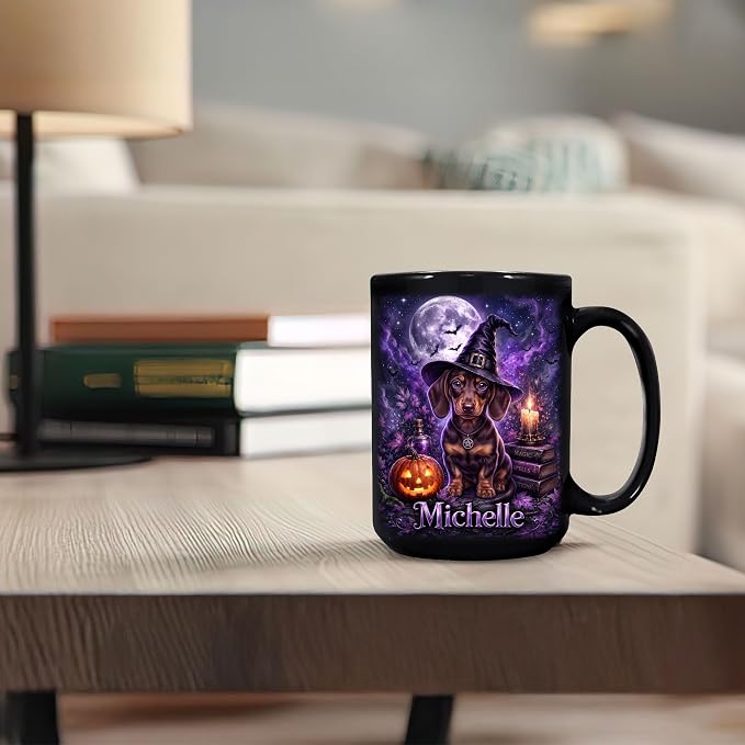 Hyturtle Personalized Halloween Dachshund Mug, Custom Name Gift - Image 6