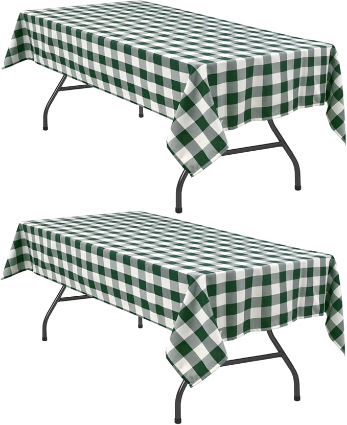 Plaid Tablecloth 2 Pack, 60 x 84 inch, Forest Green and White | Waterproof by Hiasan