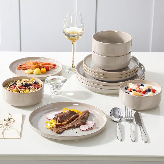 vancasso PLAYA Ceramic Plates and Bowls Sets, 24 Pieces Grey Dinnerware Sets - Image 5