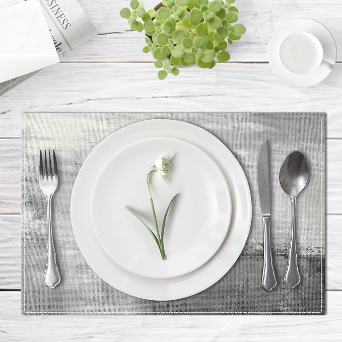 Emvency Farmhouse Placemats Set of 4, 12x18 Inch, Light Gray and Dark Gray | - Image 4