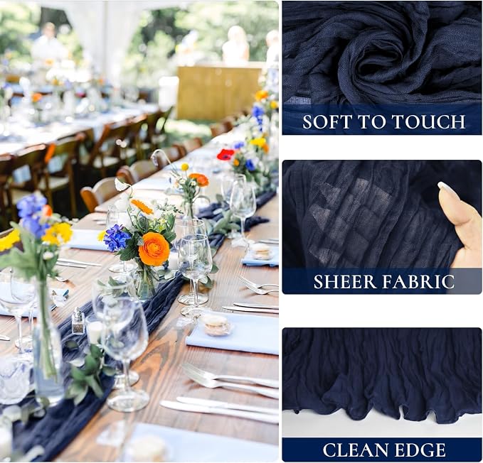 3 Pack Navy Blue Cheesecloth Table Runner 10FT Boho Gauze Cheese Cloth Table - Image 2