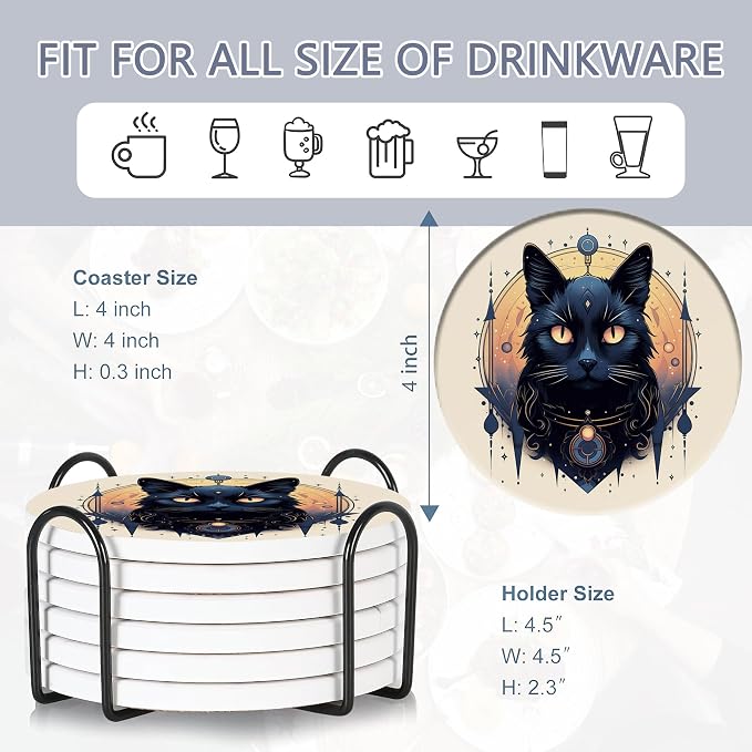 Drink Coasters Set of 6 with Holder, Fit All Cups, Great Gift - Image 2