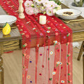 Artoid Mode Red Embroidery Daisy Gauze Table Runner 120 Inch 10FT | Seasonal by ArtoidMode