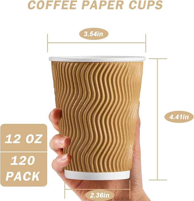 Clawsoff 120 Pack 12 oz Disposable Paper Coffee Cups Insulated Champagne | - Image 2