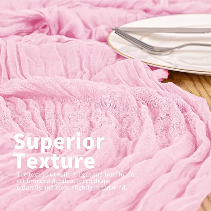 4 Pack Pink Table Runner 17 x 108inch Cheesecloth Table Runner Boho Gauze Table - Image 2