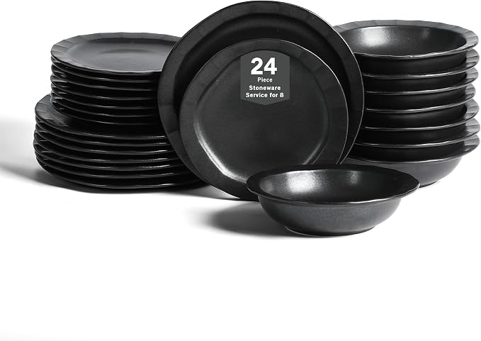 Stone Lain Oasis Stoneware 24 Piece Dinnerware Set, Home Kitchen Dish Set by Unknown