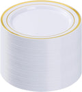 BESTVIP 100Pcs Gold Plastic Plates, 10.25 Inch Disposable Dinner Plates | Heavy by Bestvip