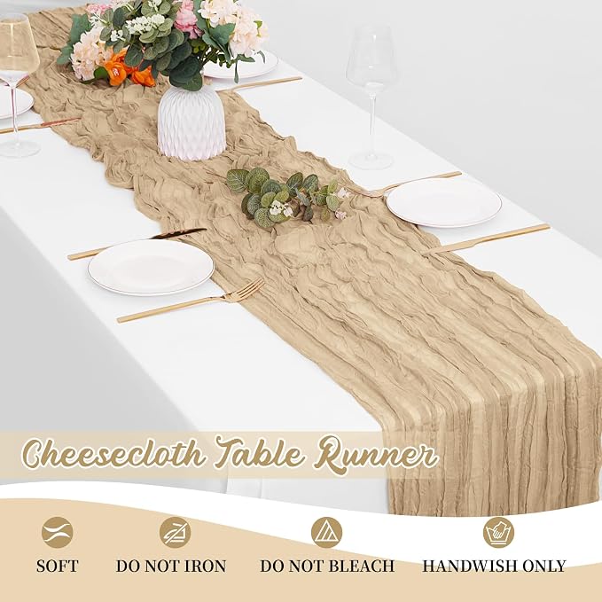 8 Pack Beige Cheesecloth Table Runners 20x120 Inch Gauze Table Runner Cheese - Image 6