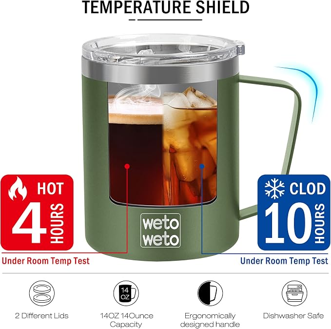 WETOWETO 14 oz Coffee Mug, Vacuum Insulated Camping Mug - Image 4