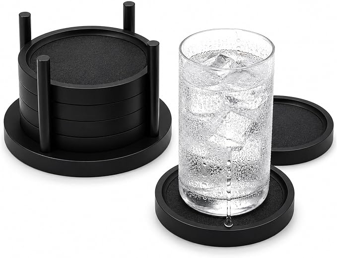 MinBoo Bamboo Coasters for Coffee Table Set of 6 Coasters for Drinks Absorbent by MinBoo
