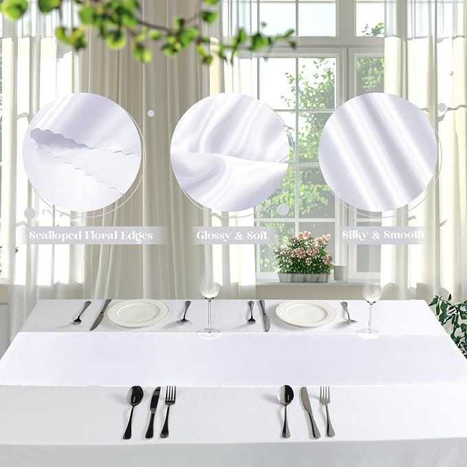 VACVELT White Satin Table Runners, 12x72 Inch, 2 Pack, Scalloped Edge | Silky - Image 6