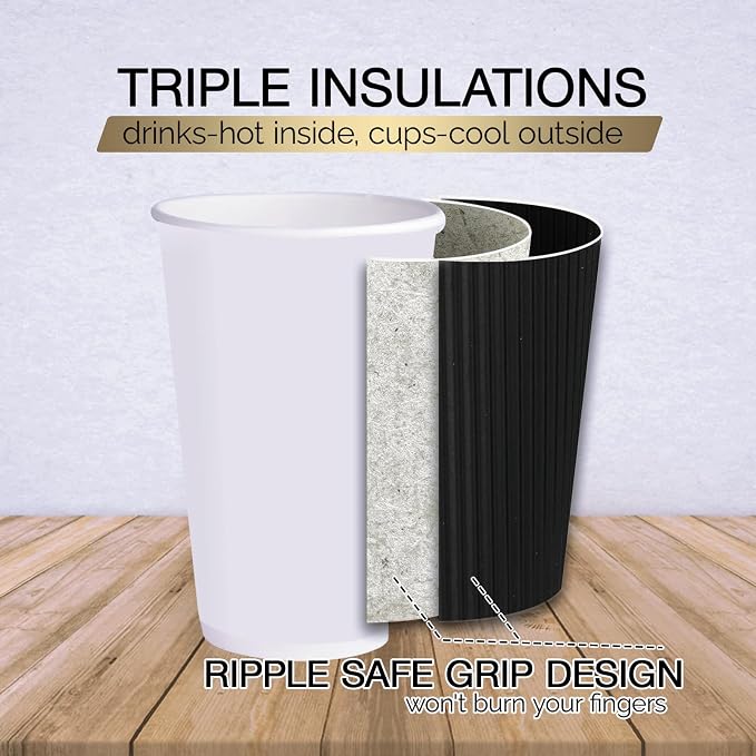 JollyPack Disposable Paper Coffee Cups, 16 oz, 60 Pack, Insulated Ripple Wall - Image 3