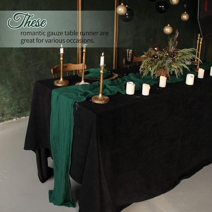4 Pack Pack Dark Green Cheesecloth Table Runner 10Ft, Christmas Table Runner - Image 7