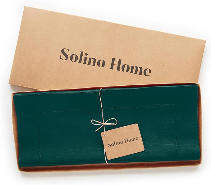 Solino Home Cotton Linen Table Runner Dark Green Hemstitch, 14 x 108 in | - Image 4