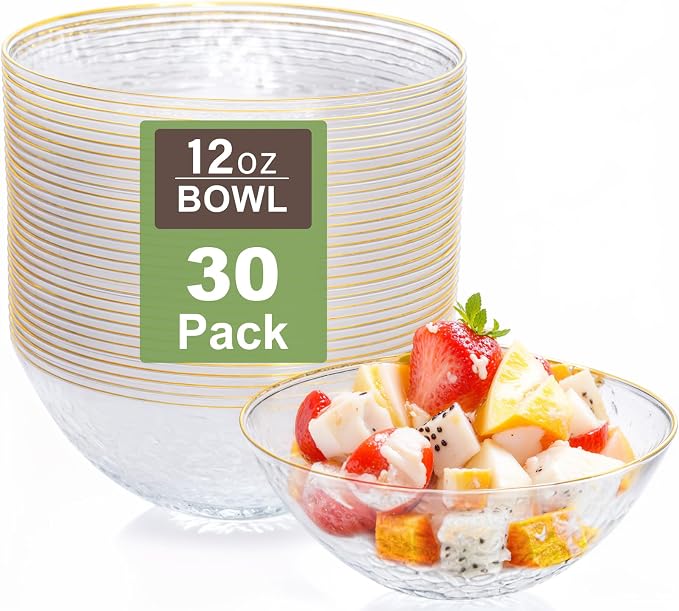 Rubtlamp 30 Pack Clear Disposable Bowls, 12-16oz Premium Heavy Duty Plastic by Rubtlamp