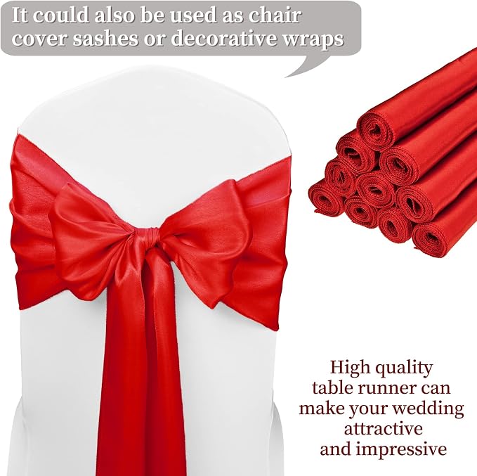 10-Pack Red 12 x 108 inches Long Premium Satin Table Runner | Wedding, - Image 3