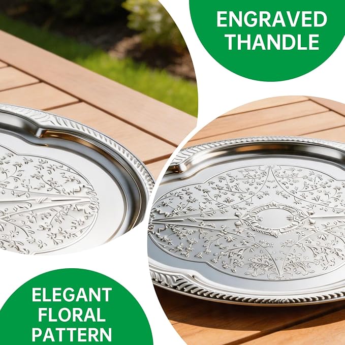 4-Pack Large Silver Serving Tray 20.3 x 15.2 Inch Mirror Platter Set - Image 8