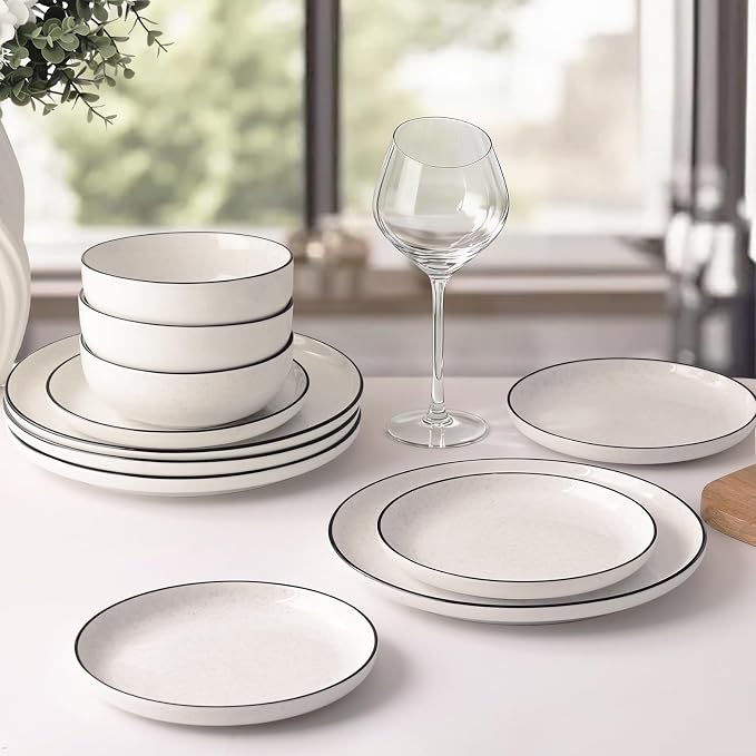 Plates and Bowls Sets for 4, 12 Pieces Ceramic Dish set, Modern Design Plate - Image 6
