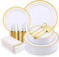 350-Piece Gold Rim Plastic Dinnerware Set by VajilaPhil