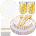 YOUBET 175PCS Clear and Gold Scalloped Plastic Plates by YOUBET