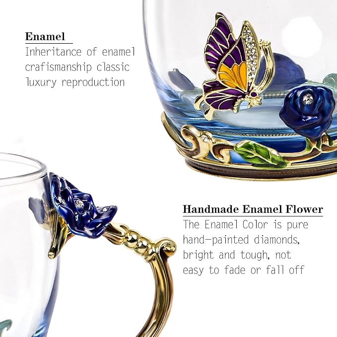 Tea Cup Glass Coffee Mugs, Fancy Tea Cup Set Birthday Christmas Valentine's Day - Image 4