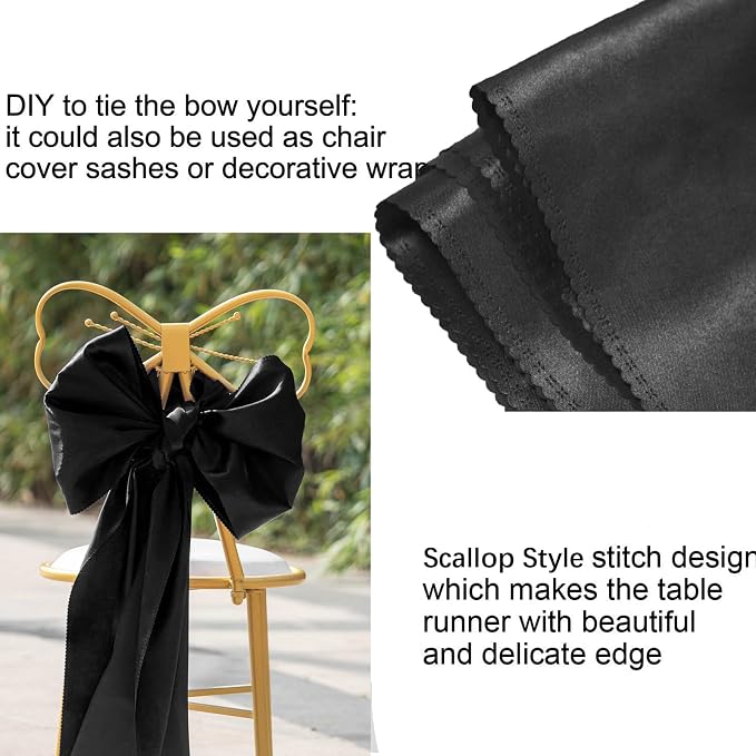 Black Table Runners, 12x108 Inches, 12 Pack | Satin Seamless, Silk and Smooth - Image 4