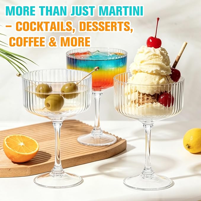 24 Pcs Plastic Martini Glasses Disposable, 10oz Ribbed Martini Glasses | - Image 2