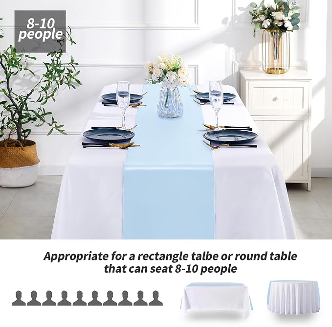SiinvdaBZX 12 Pcs Light Blue Satin Table Runner 12 x 108 inches Long | Bright - Image 3
