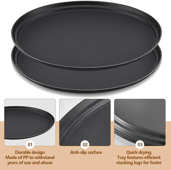 FillTouch 2 Pcs Restaurant Serving Trays PP Plastic Non Slip Rubber Lined Large - Image 3