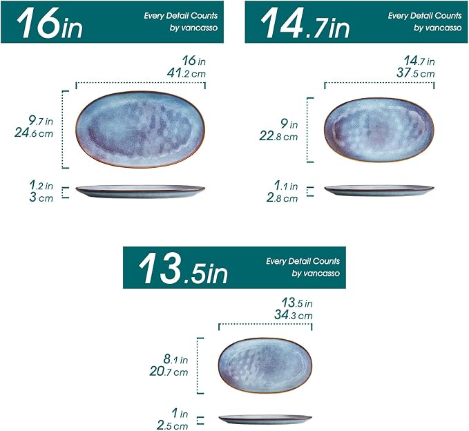 vancasso Ceramic Serving Platters Set of 3, Oval 16/14.7/13.5 Inch Stoneware - Image 2