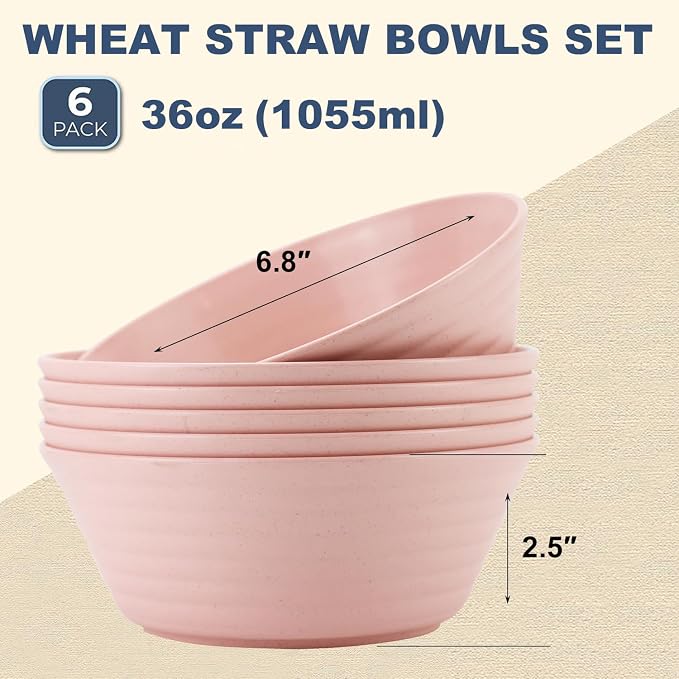 Wheat Straw Bowl Sets, Microwave and Dishwasher Safe Bowls, Kitchen Bowls BPA - Image 2